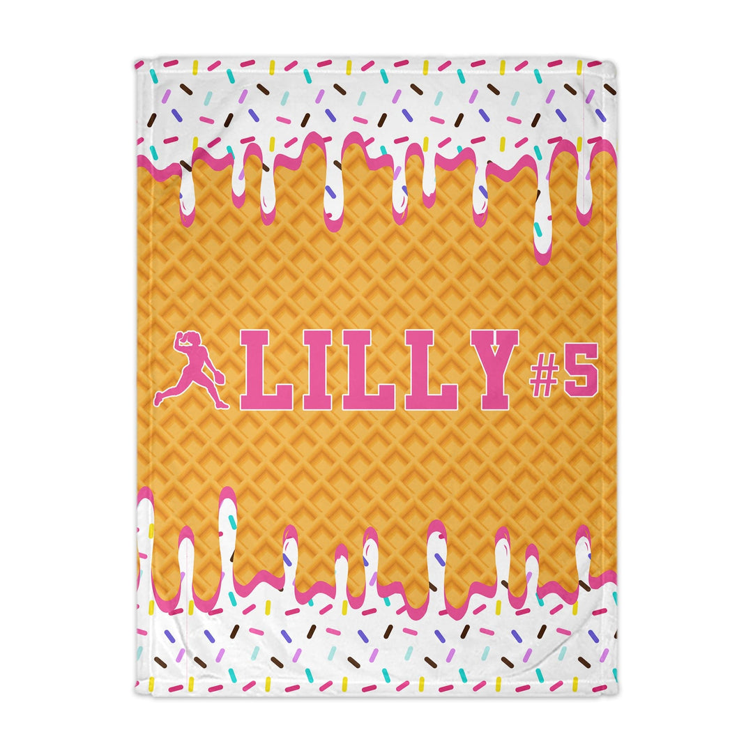 Ice Cream Drip Personalized Softball Throw Blanket - White