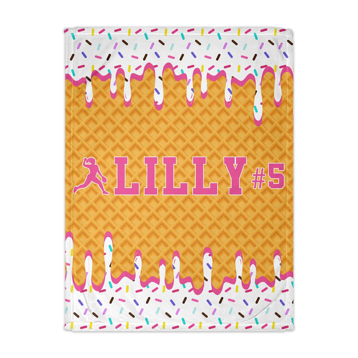Ice Cream Drip Personalized Softball Throw Blanket - White
