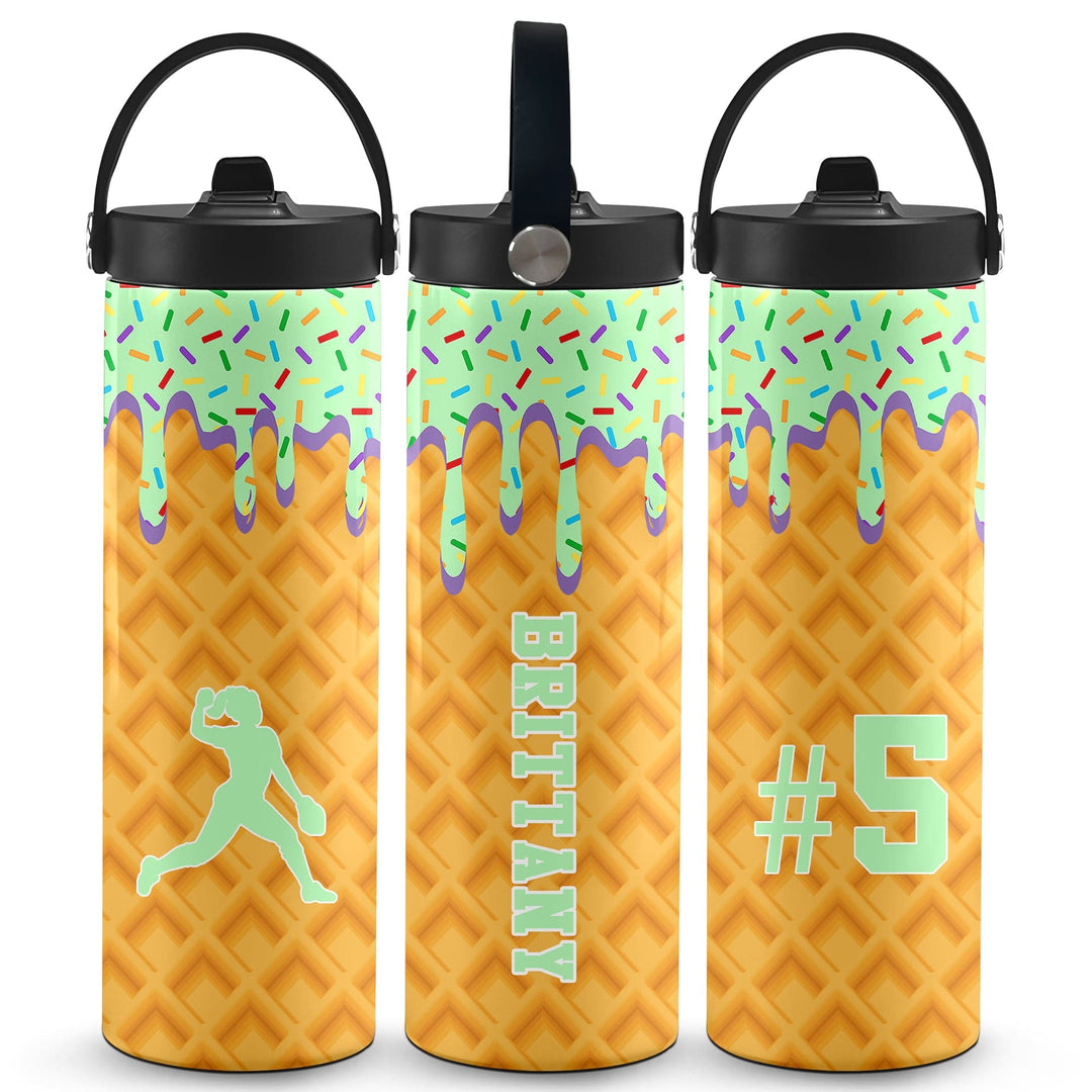 Ice Cream Drip Softball Personalized 20oz Water Bottle - Mint