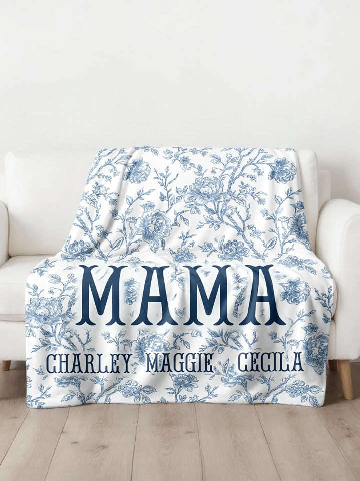 Personalized Blue Toile Floral Minky Blanket