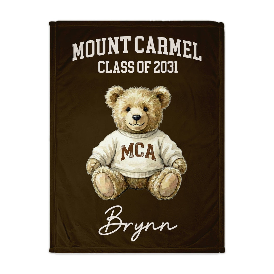 Personalized Mount Carmel Academy Blanket – Class of 2031 | MCA Cubs Teddy Bear Blanket | Incoming Student Gift