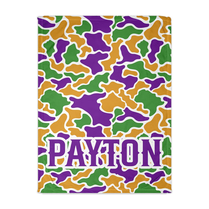 Personalized Mardi Gras Blanket | The Camo Print | Custom Name Fleece