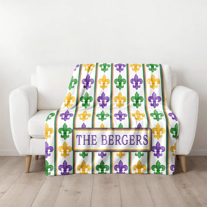 Personalized Fleur De Lis Mardi Gras Blanket | Custom Name Fleece