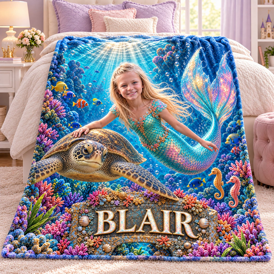 Personalized Mermaid Adventure Blanket | Her Photo, Her Adventure