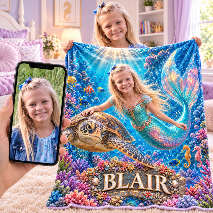 Personalized Mermaid Adventure Blanket | Her Photo, Her Adventure