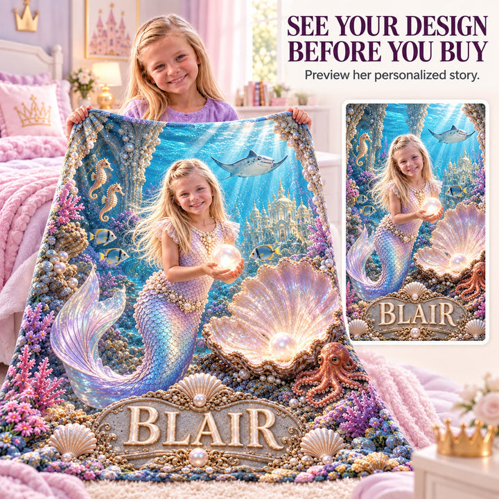 Personalized Mermaid Adventure Blanket | Her Photo, Her Adventure