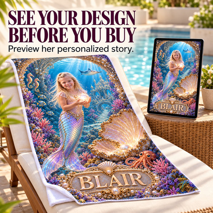 Personalized Mermaid Adventure Beach Towel | Her Photo, Her Adventure