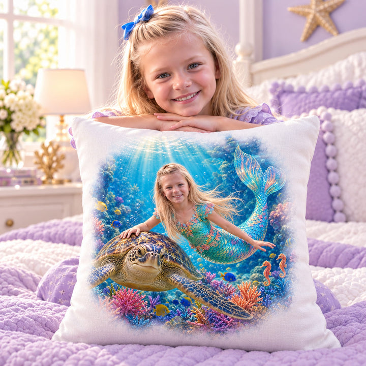 Personalized Mermaid Adventure Pillow | Her Photo, Her Adventure
