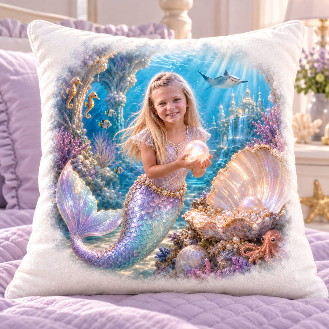 Personalized Mermaid Adventure Pillow | Her Photo, Her Adventure