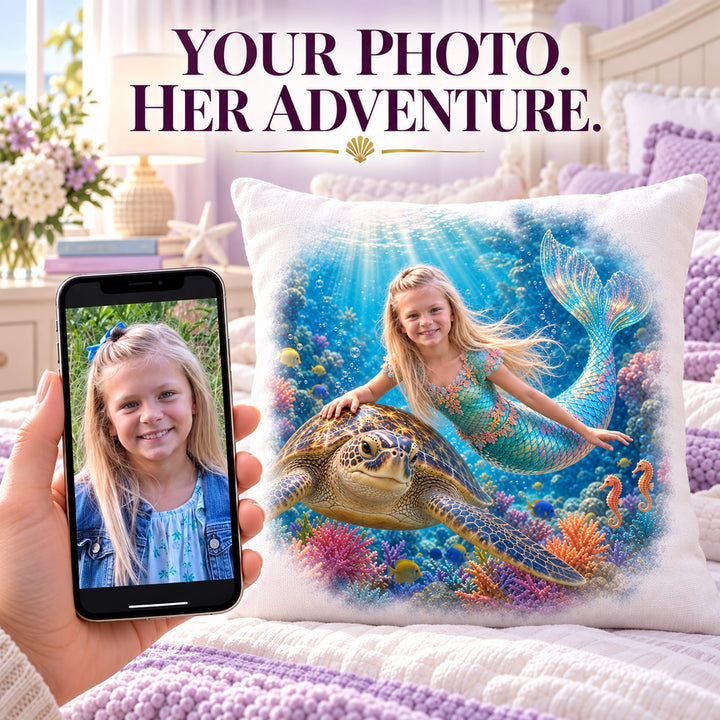 Personalized Mermaid Adventure Pillow | Her Photo, Her Adventure