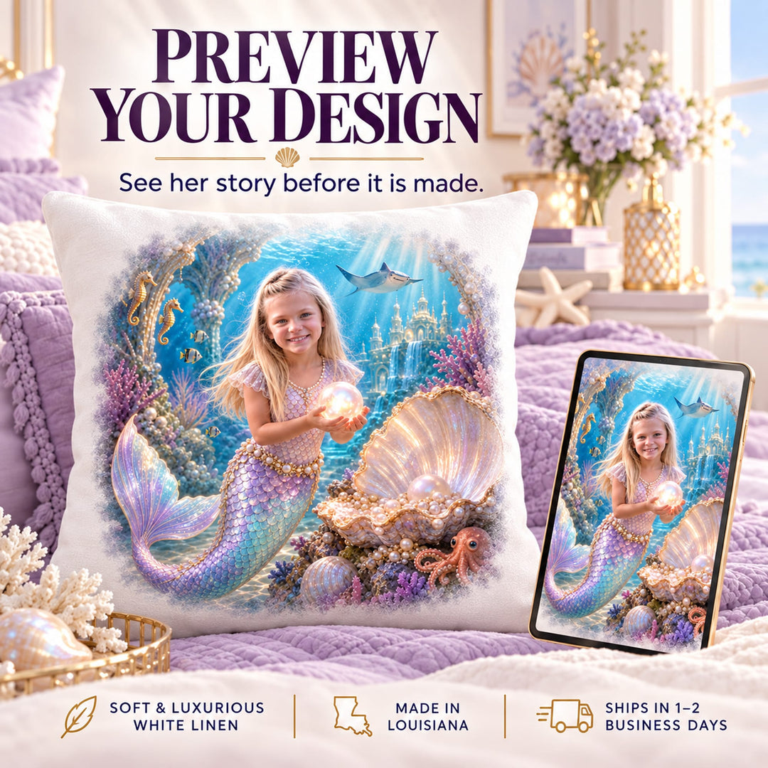 Personalized Mermaid Adventure Pillow | Her Photo, Her Adventure