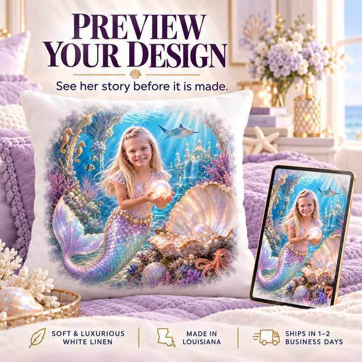 Personalized Mermaid Adventure Pillow | Her Photo, Her Adventure