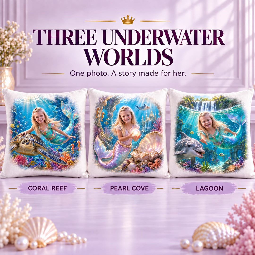 Personalized Mermaid Adventure Pillow | Her Photo, Her Adventure