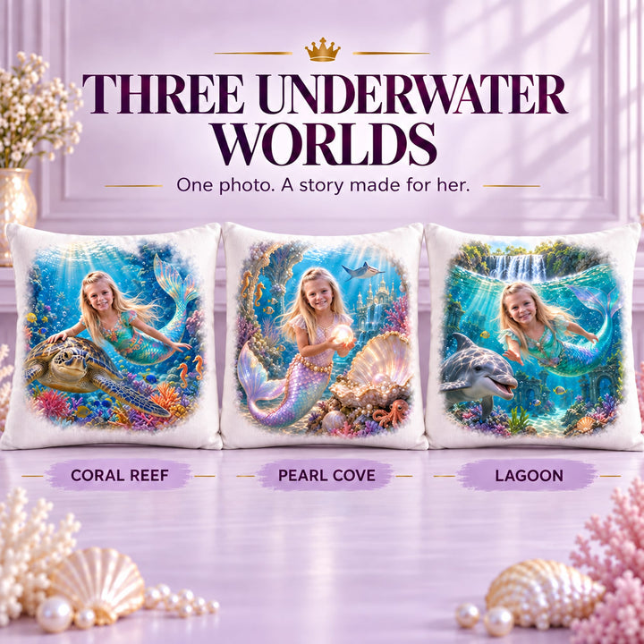 Personalized Mermaid Adventure Pillow | Her Photo, Her Adventure