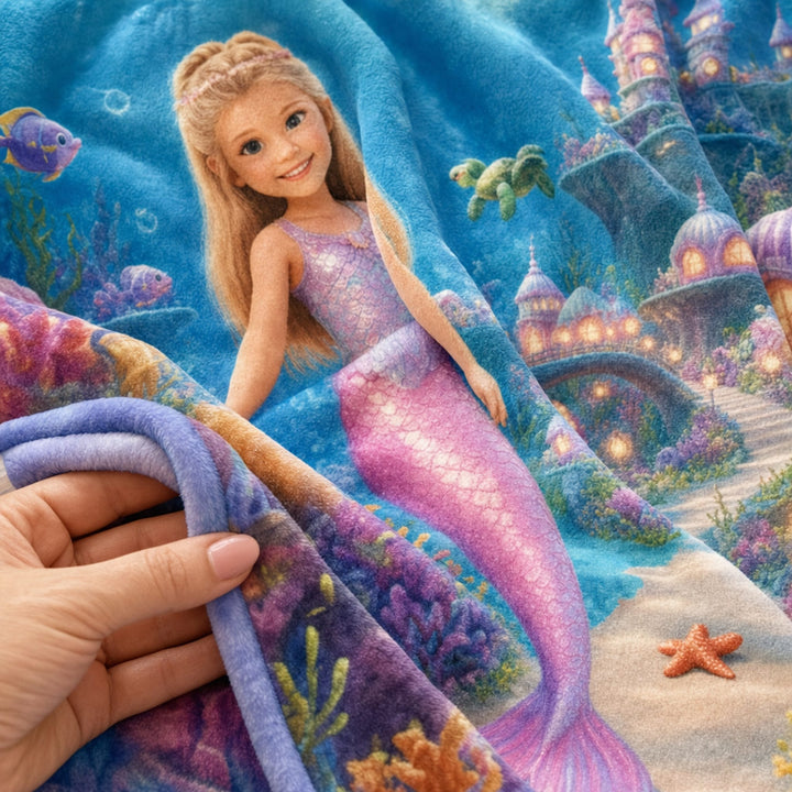 Personalized Mermaid Blanket | Her Photo, Her Kingdom