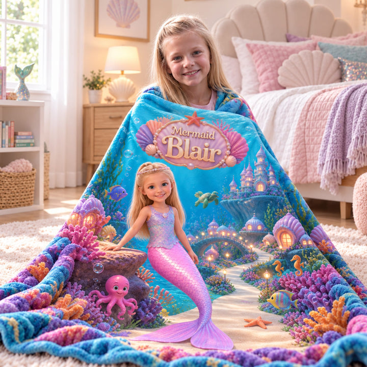 Personalized Mermaid Blanket | Her Photo, Her Kingdom