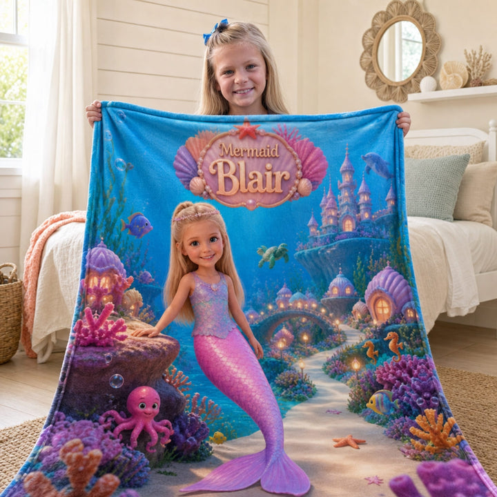 Personalized Mermaid Blanket | Her Photo, Her Kingdom