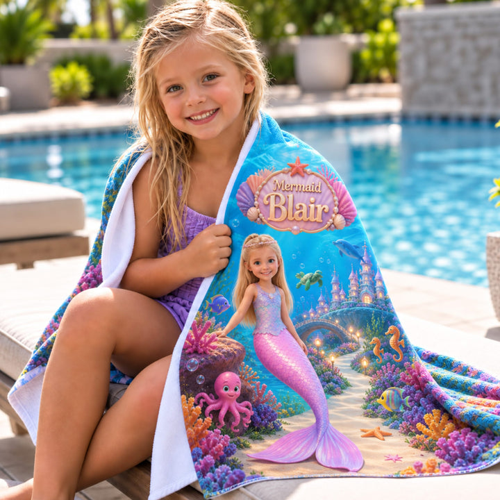 Personalized Mermaid Beach Towel | Her Photo, Her Kingdom