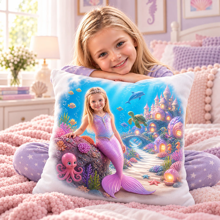 Personalized Mermaid Pillow | Her Photo, Her Kingdom