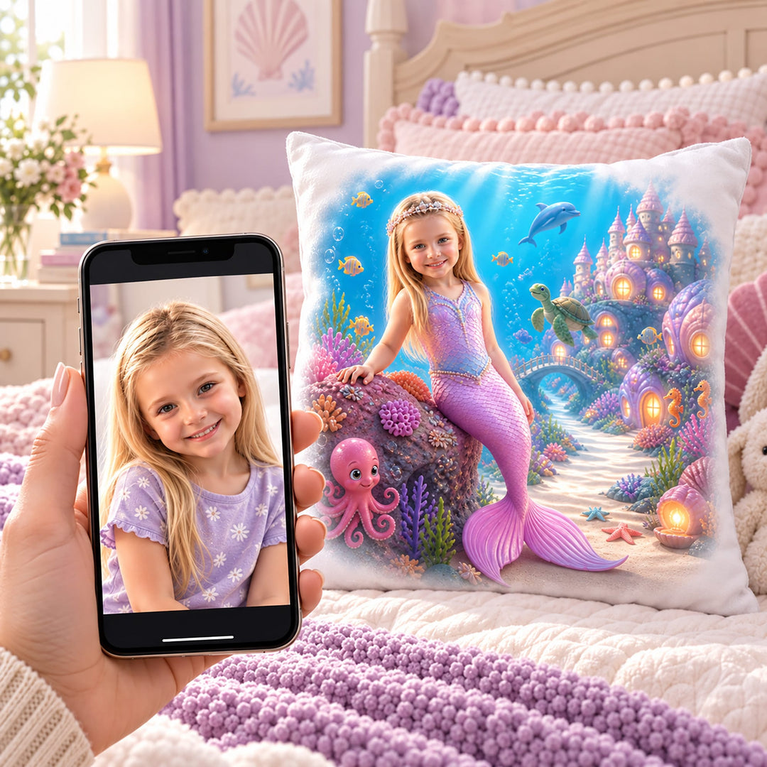 Personalized Mermaid Pillow | Her Photo, Her Kingdom