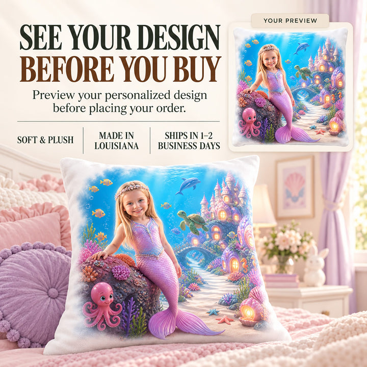 Personalized Mermaid Pillow | Her Photo, Her Kingdom