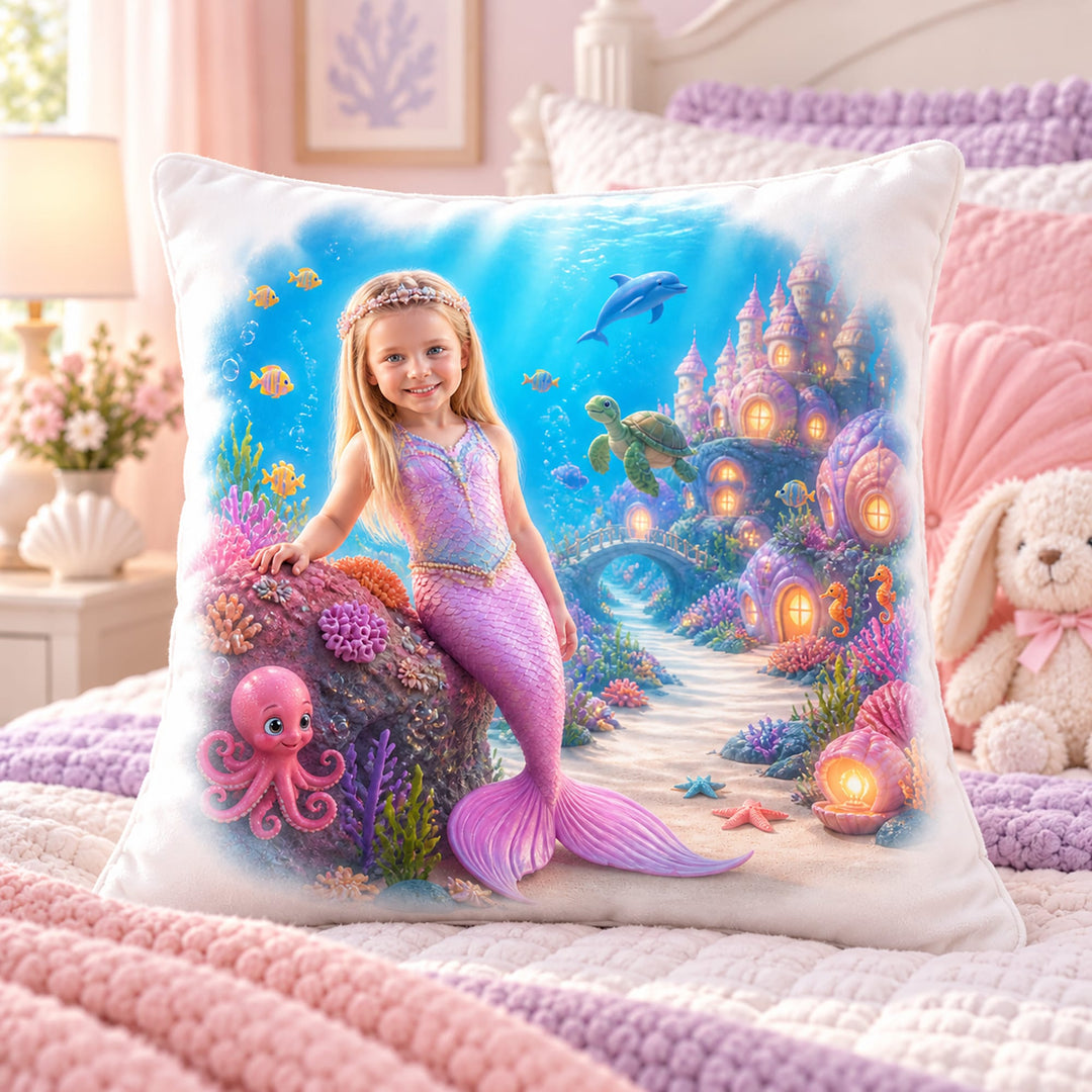 Personalized Mermaid Pillow | Her Photo, Her Kingdom