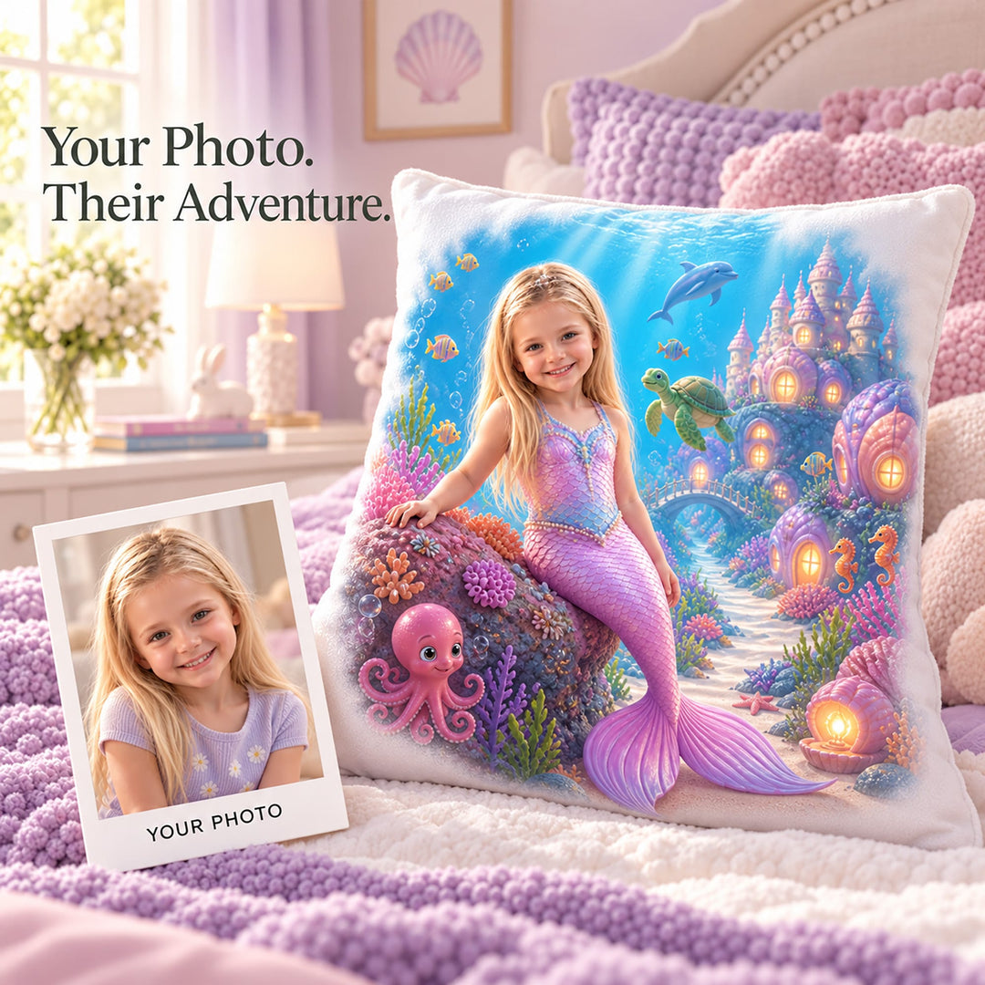 Personalized Mermaid Pillow | Her Photo, Her Kingdom