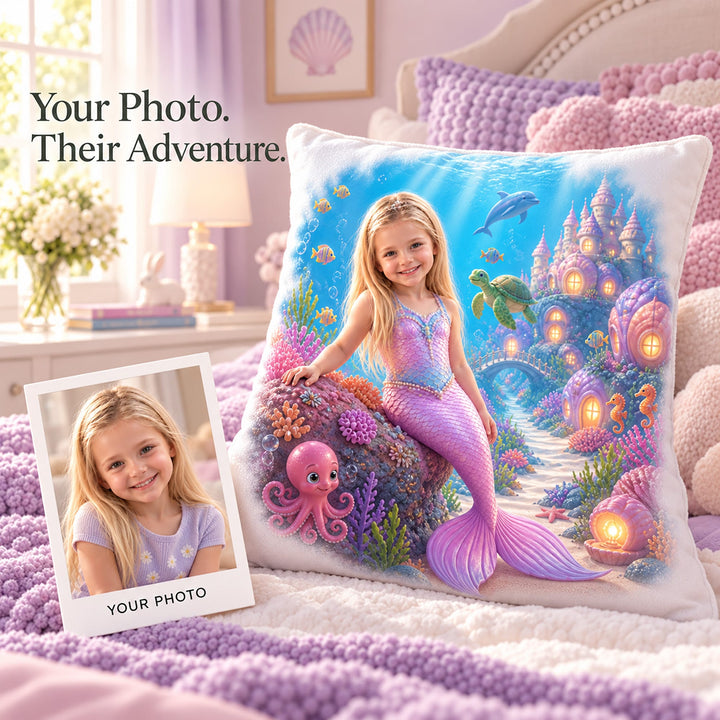 Personalized Mermaid Pillow | Her Photo, Her Kingdom