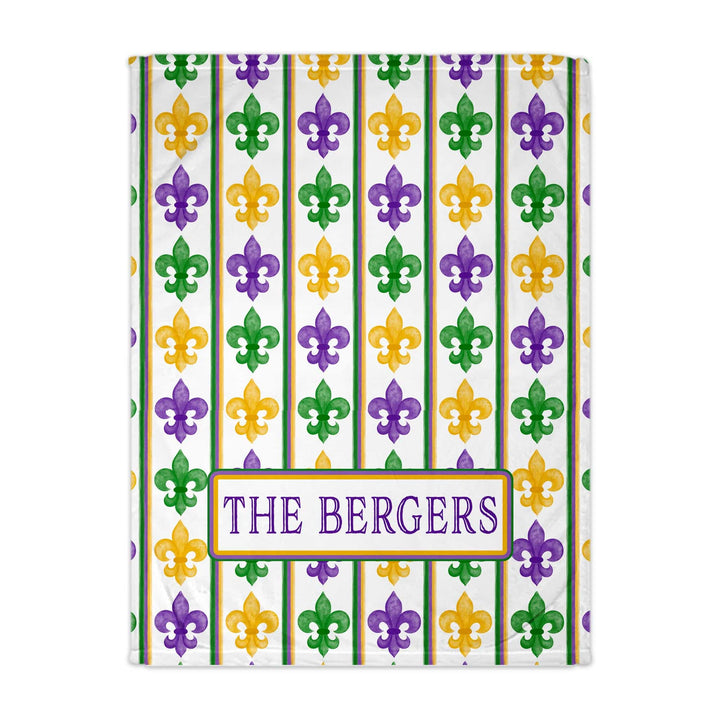 Personalized Fleur De Lis Mardi Gras Blanket | Custom Name Fleece