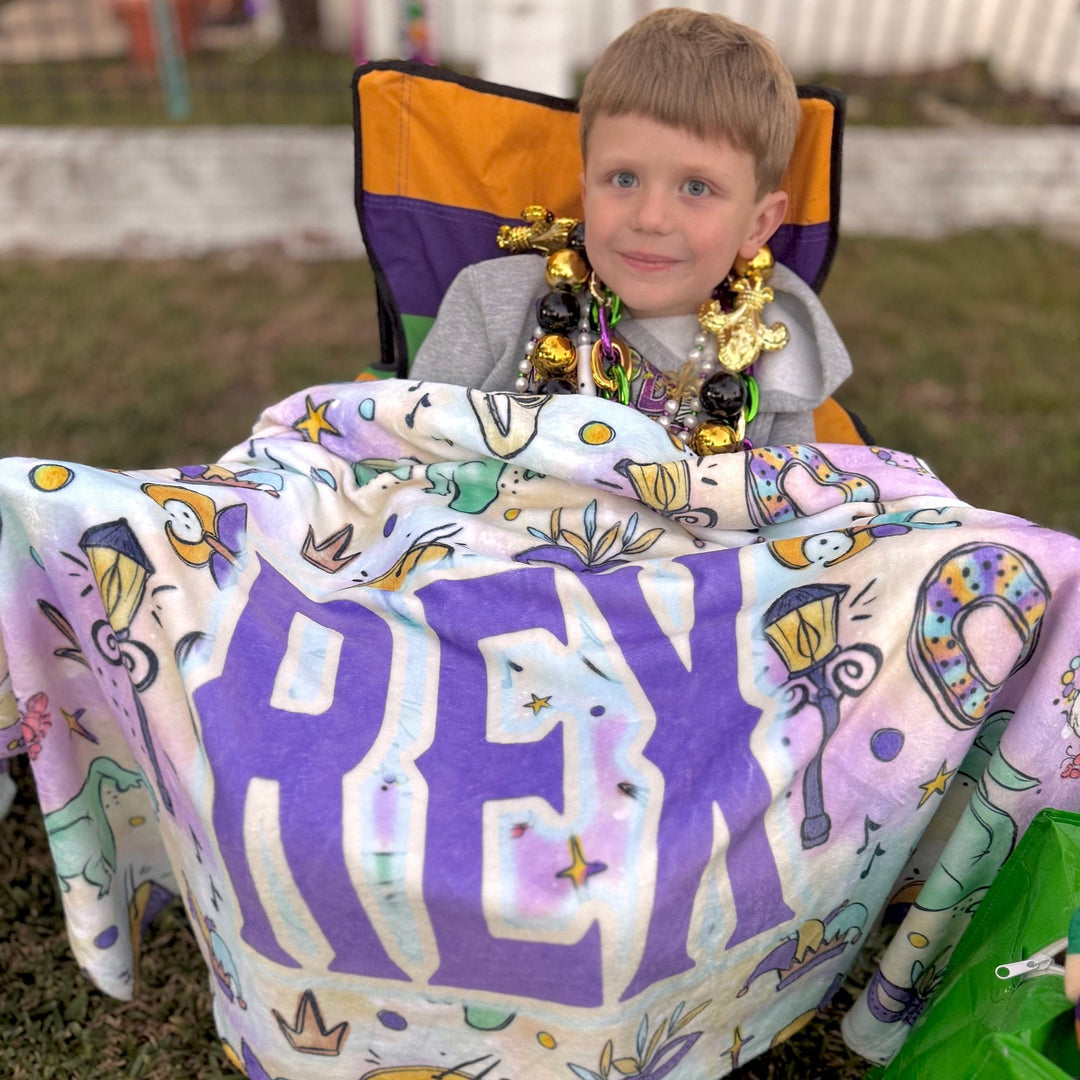 Personalized Mardi Gras Blanket | The Parade Print (Icons) | Custom Name Fleece