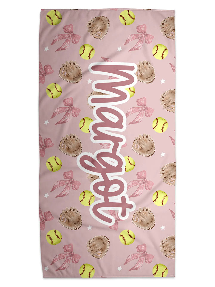 Coquette Softball Personalized Beach Towel