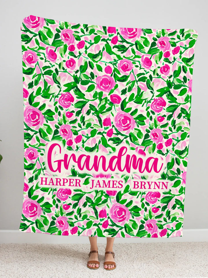 Pink Rose Garden Personalized Throw Blanket