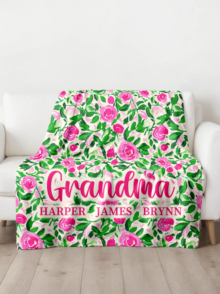Pink Rose Garden Personalized Throw Blanket