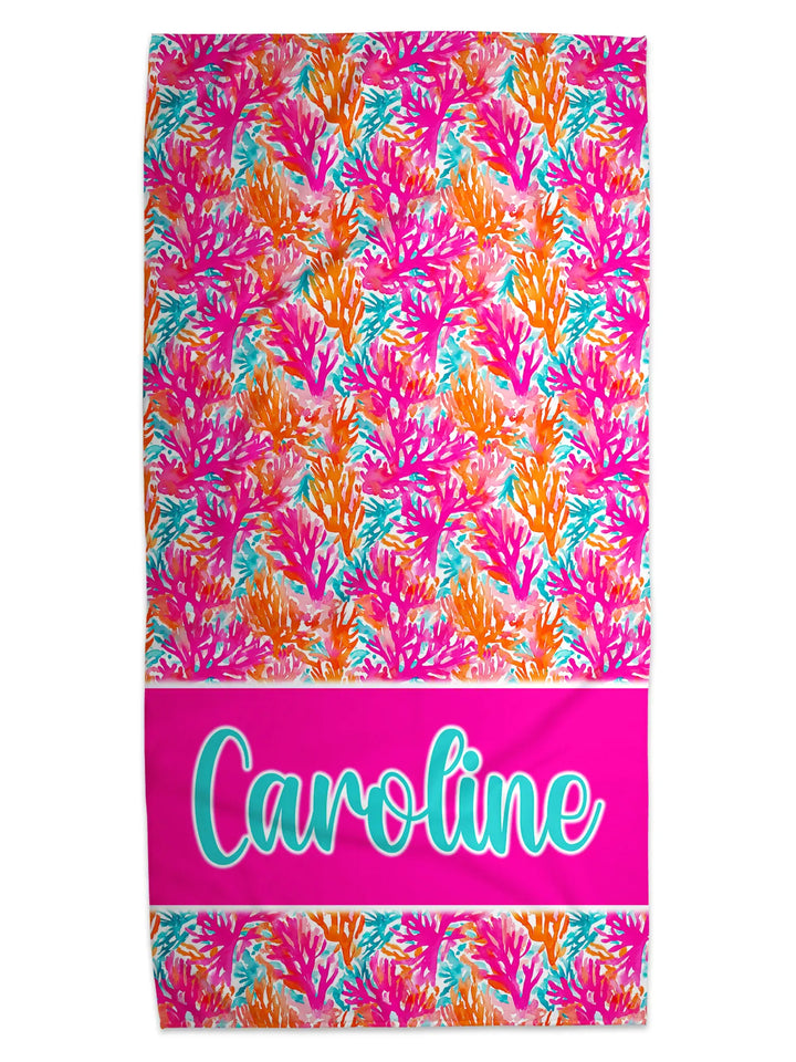 Preppy Coral Reef Personalized Beach Towel