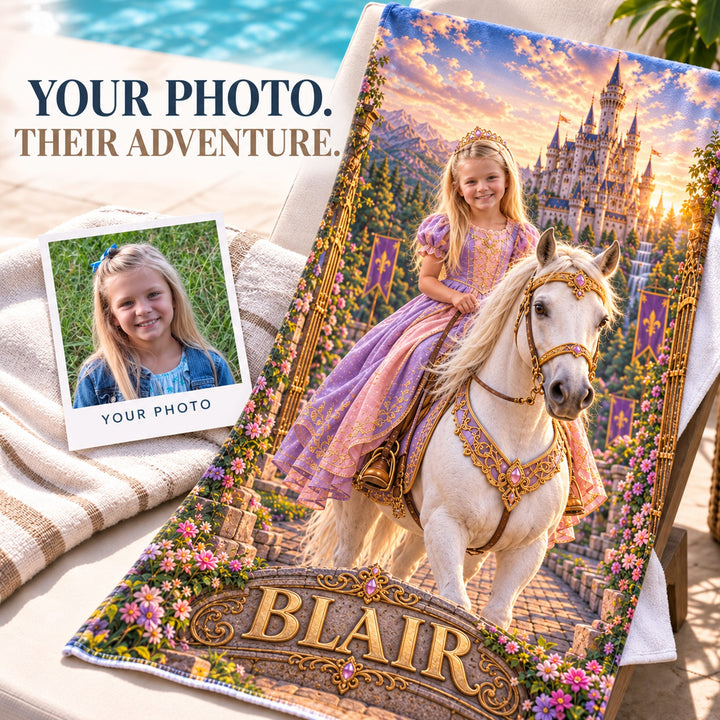 Personalized Princess Adventure Beach Towel | Her Photo, Her Adventure