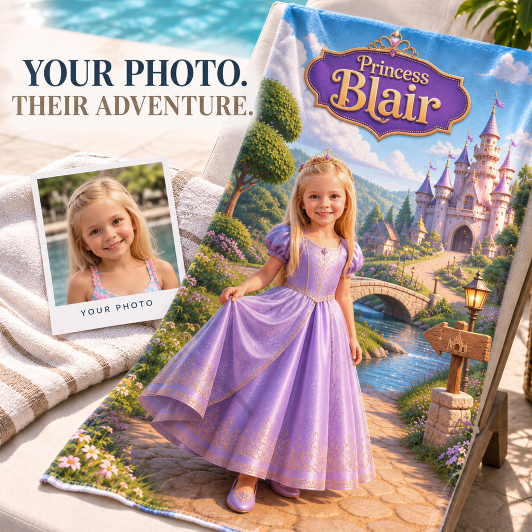 Personalized Princess Beach Towel | Her Photo, Her Fairytale