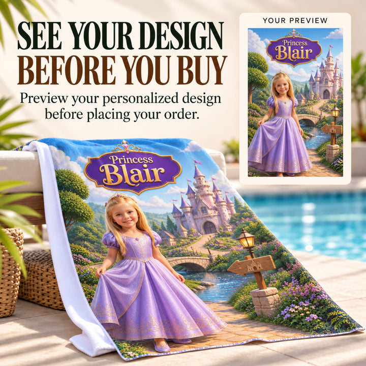 Personalized Princess Beach Towel | Her Photo, Her Fairytale