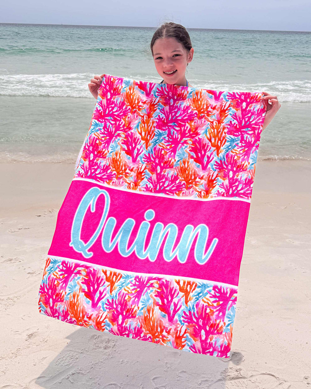 Preppy Coral Reef Personalized Beach Towel