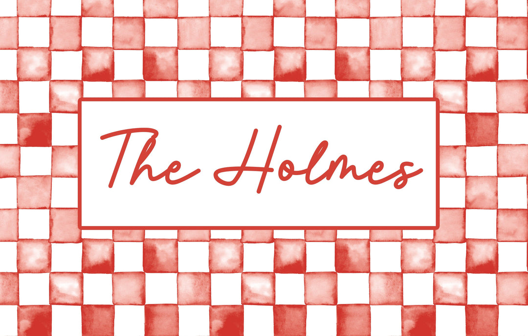 Water Color Style Checkered Print Personalized Indoor Mat