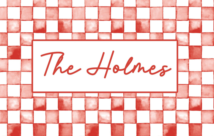 Water Color Style Checkered Print Personalized Indoor Mat