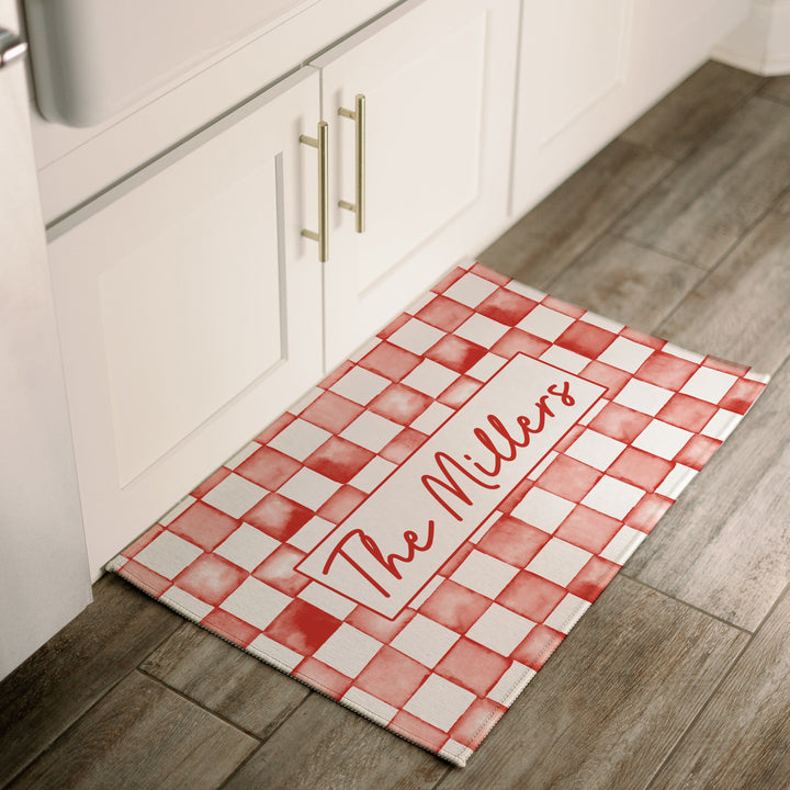 Water Color Style Checkered Print Personalized Indoor Mat