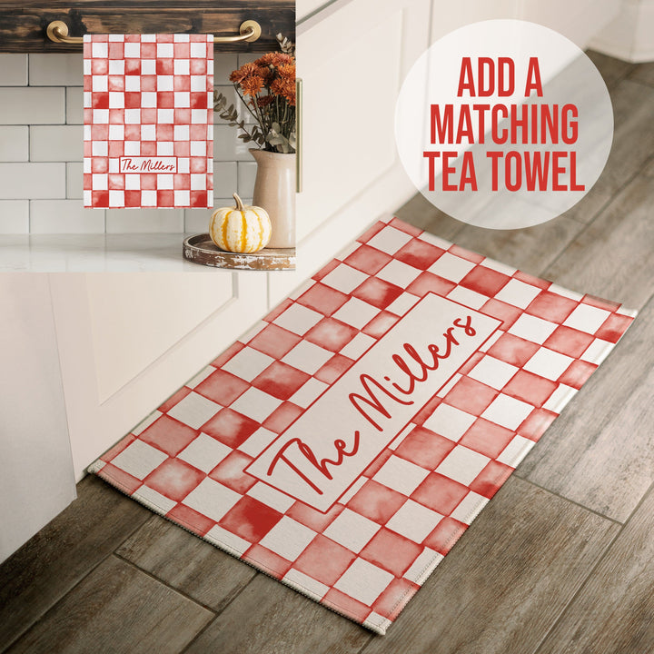Water Color Style Checkered Print Personalized Indoor Mat