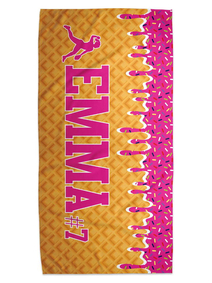 Ice Cream Drip Softball Personalized Beach Towel