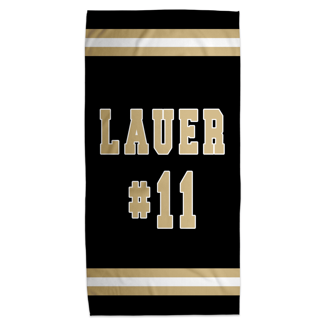 Personalized Jersey Name & Number Beach Towel | Custom Purple & Gold Sports Towel, 30x60
