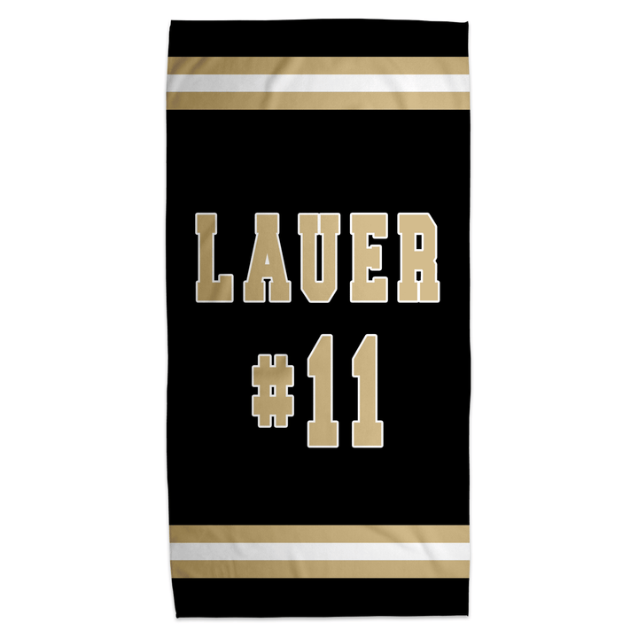 Personalized Jersey Name & Number Beach Towel | Custom Purple & Gold Sports Towel, 30x60