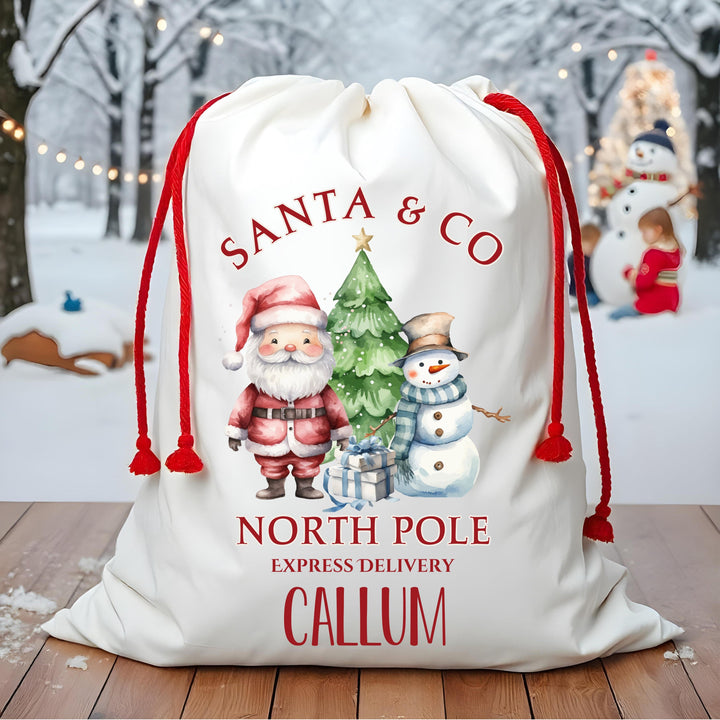 Santa & Snowman Friends Personalized Santa Sack