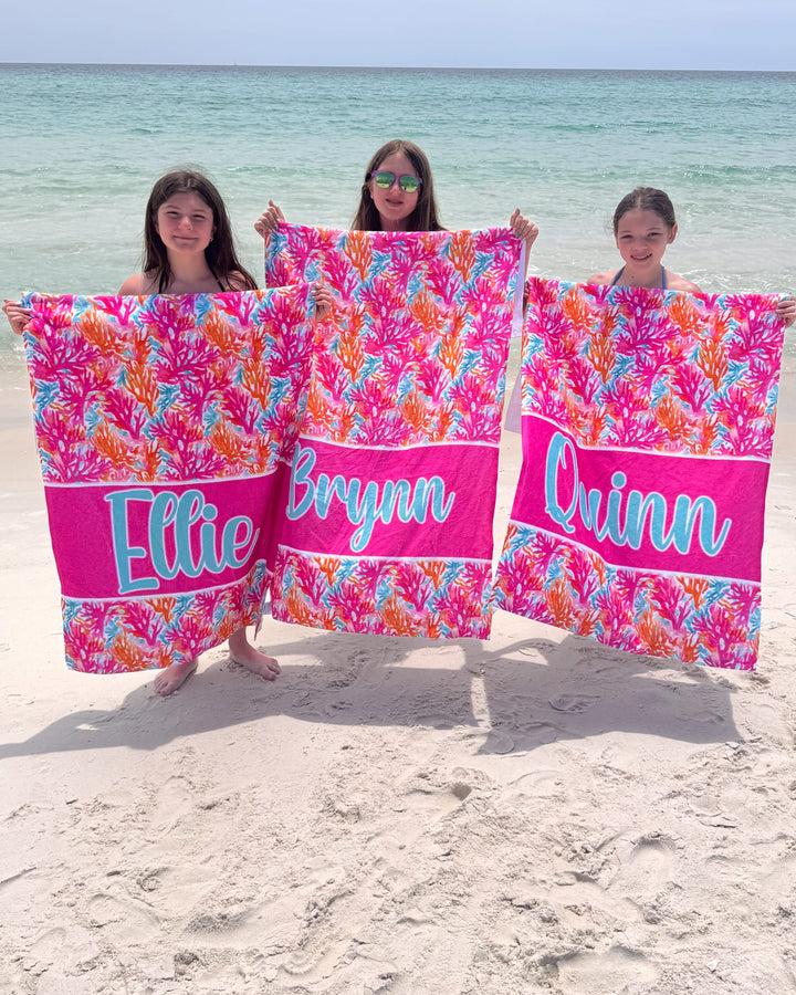 Preppy Coral Reef Personalized Beach Towel