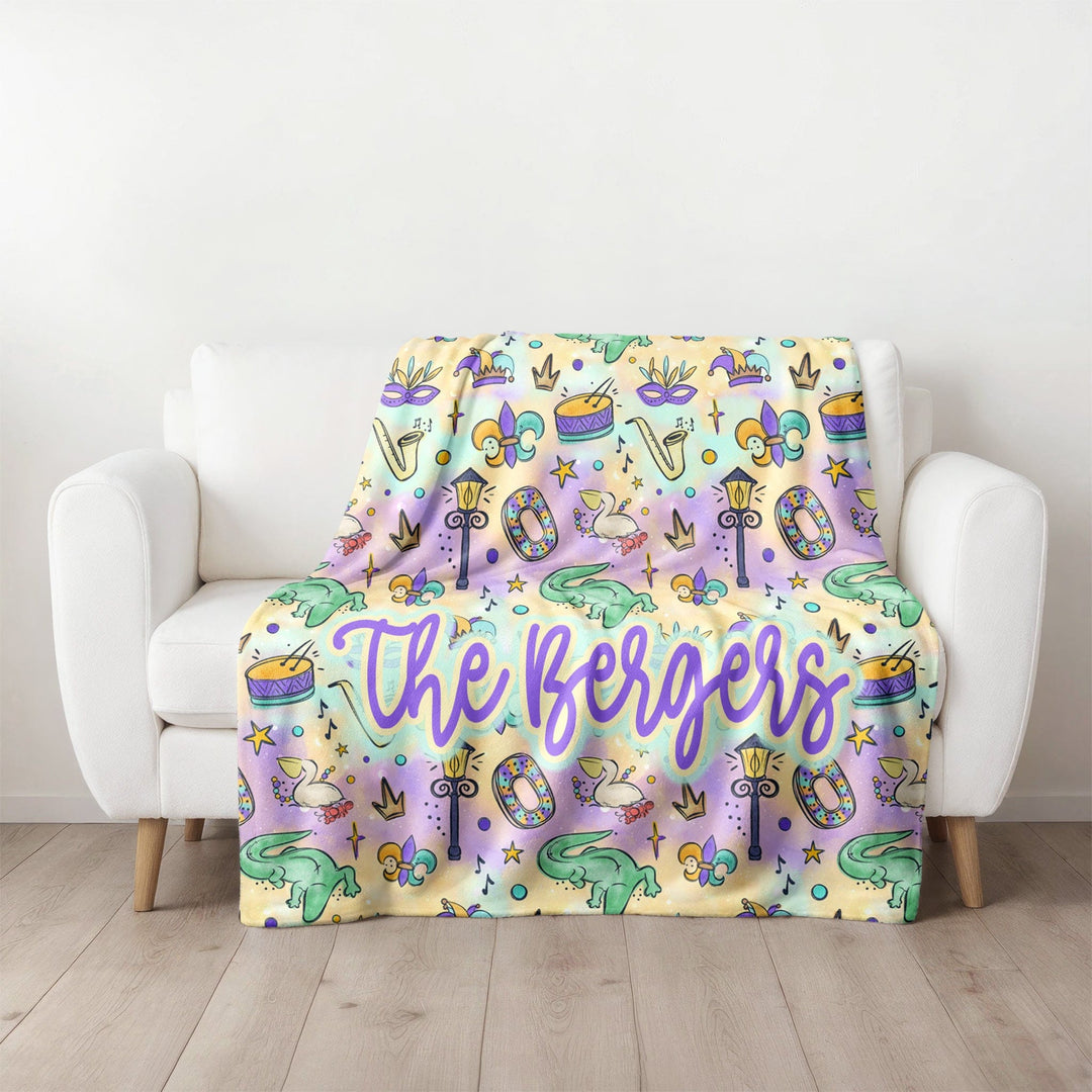Personalized Mardi Gras Blanket | The Parade Print (Icons) | Custom Name Fleece