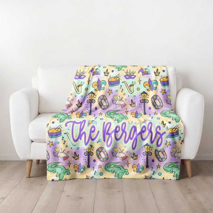 Personalized Mardi Gras Blanket | The Parade Print (Icons) | Custom Name Fleece
