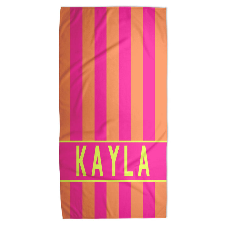 Personalized Neon Cabana Stripe Beach Towel